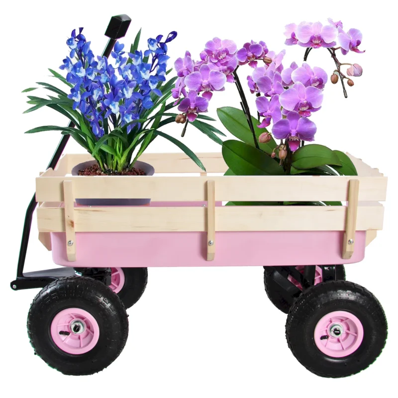 Outdoor Wagon All Terrain Pulling w/Wood Railing Air Tires Garden Cart - Image 15