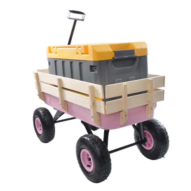 Outdoor Wagon All Terrain Pulling w/Wood Railing Air Tires Garden Cart - Image 19