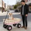 Outdoor Wagon All Terrain Pulling w/Wood Railing Air Tires Garden Cart - Image 2