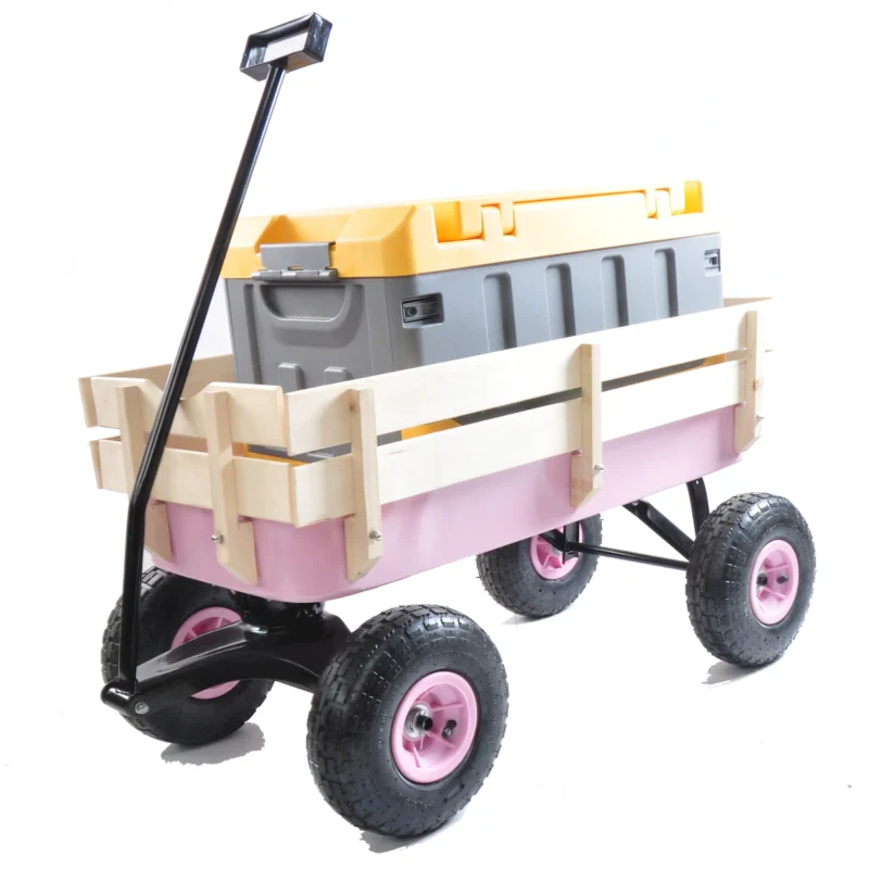 Outdoor Wagon All Terrain Pulling w/Wood Railing Air Tires Garden Cart - Image 20