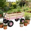 Outdoor Wagon All Terrain Pulling w/Wood Railing Air Tires Garden Cart - Image 3