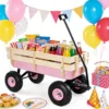 Outdoor Wagon All Terrain Pulling w/Wood Railing Air Tires Garden Cart - Image 4
