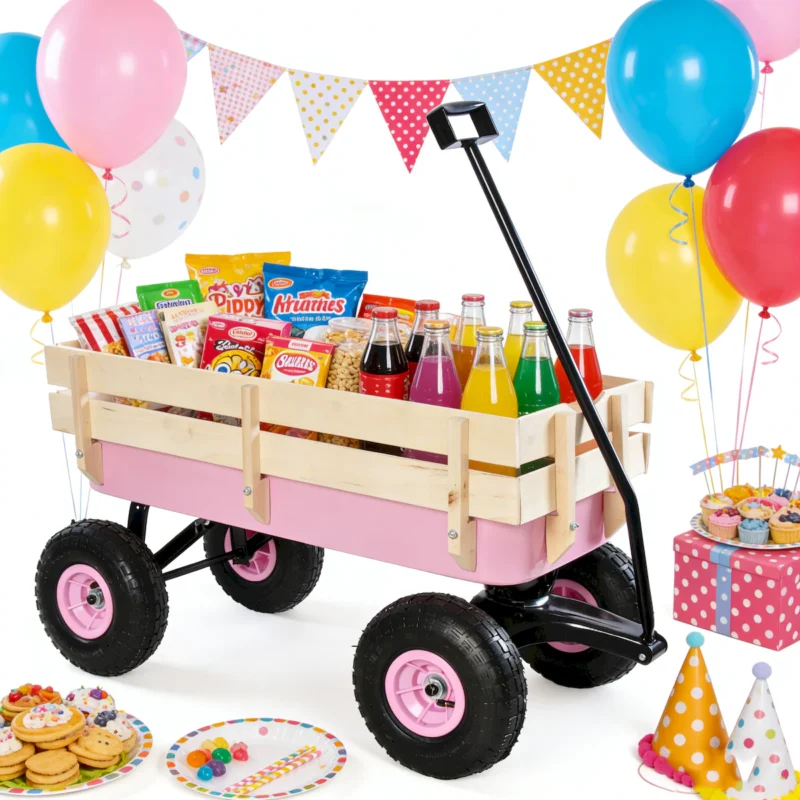 Outdoor Wagon All Terrain Pulling w/Wood Railing Air Tires Garden Cart - Image 4