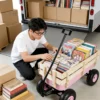 Outdoor Wagon All Terrain Pulling w/Wood Railing Air Tires Garden Cart - Image 5