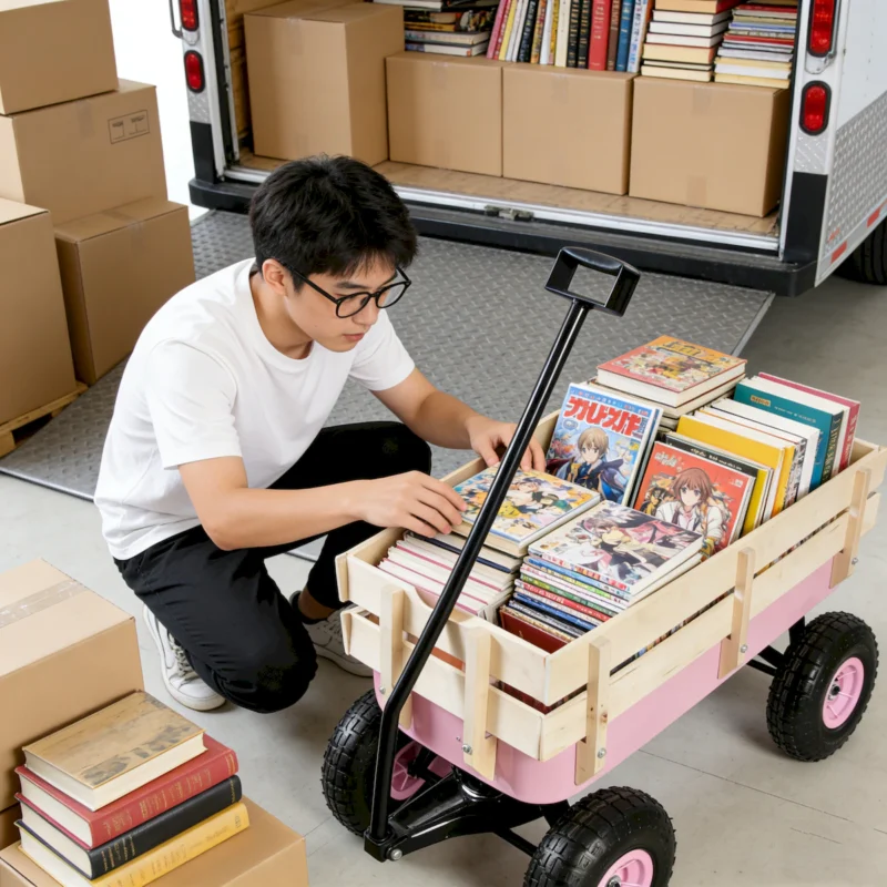 Outdoor Wagon All Terrain Pulling w/Wood Railing Air Tires Garden Cart - Image 5