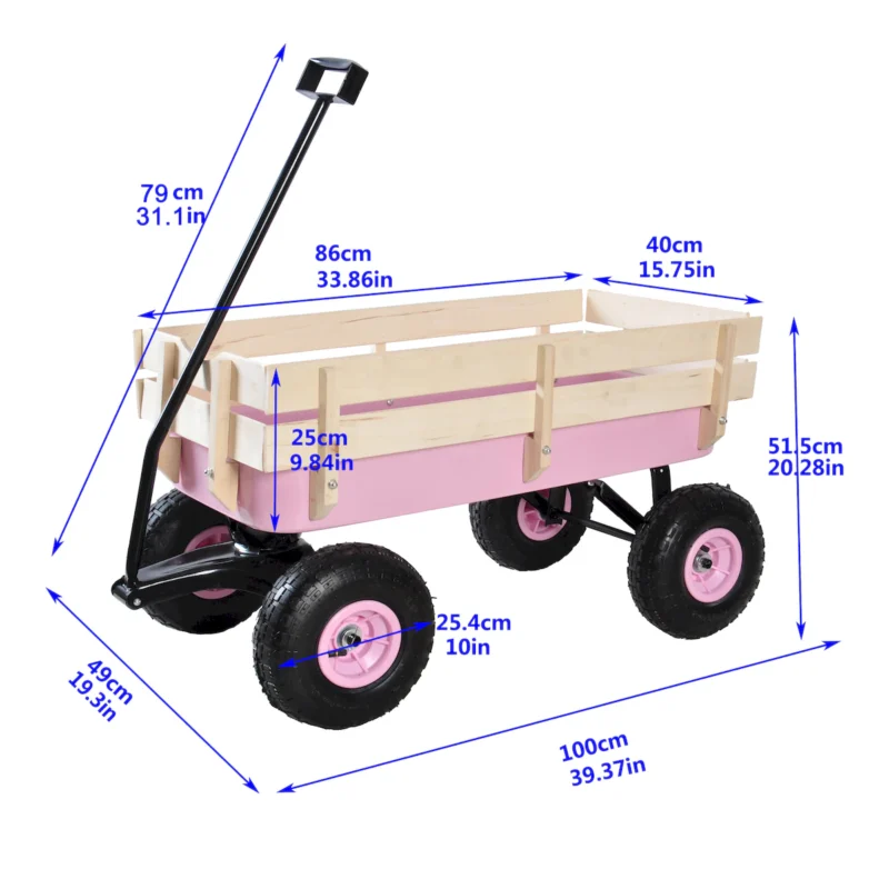 Outdoor Wagon All Terrain Pulling w/Wood Railing Air Tires Garden Cart - Image 8
