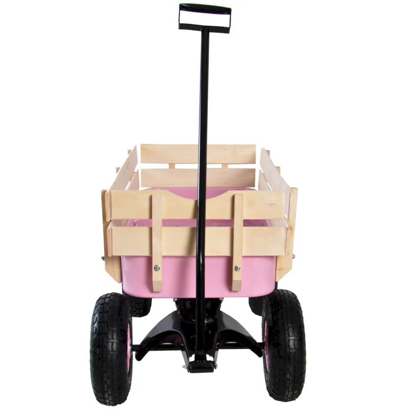 Outdoor Wagon All Terrain Pulling w/Wood Railing Air Tires Garden Cart - Image 9