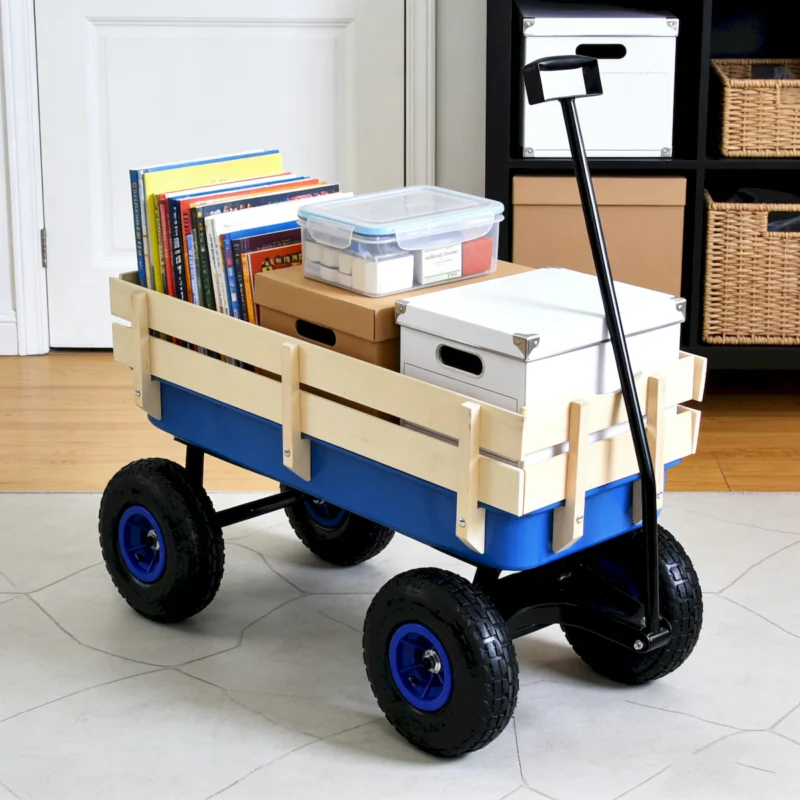 Outdoor Wagon All Terrain Pulling Wood Railing Air Tires Garden Cart - Image 5