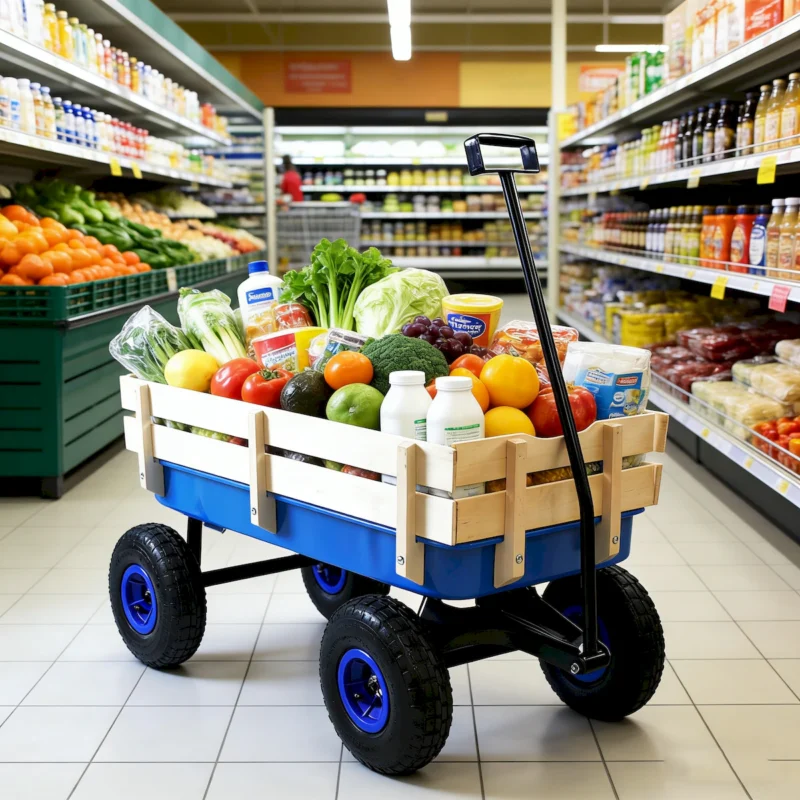Outdoor Wagon All Terrain Pulling Wood Railing Air Tires Garden Cart - Image 3