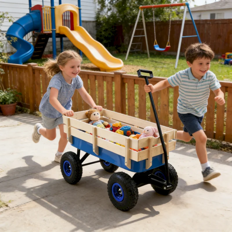Outdoor Wagon All Terrain Pulling Wood Railing Air Tires Garden Cart - Image 16