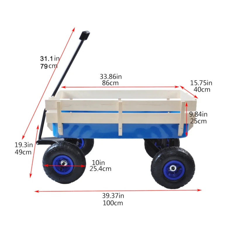 Outdoor Wagon All Terrain Pulling Wood Railing Air Tires Garden Cart - Image 13