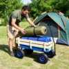 Outdoor Wagon All Terrain Pulling Wood Railing Air Tires Garden Cart - Image 12