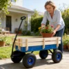 Outdoor Wagon All Terrain Pulling Wood Railing Air Tires Garden Cart - Image 8