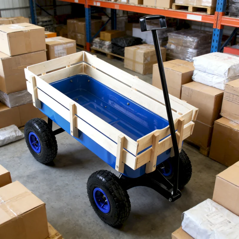 Outdoor Wagon All Terrain Pulling Wood Railing Air Tires Garden Cart - Image 7