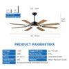 60 Inch Ceiling Fan with Lights and Remote Control, 8 Plywood Blades, 6-Speed Noiseless Reversible DC Motor, 3CCT, Windmill Ceiling fan for Kitchen Bedroom Living Room, Black - Image 7
