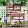 K&K 64.9"H Outdoor Potting Bench Table with Lockable Wheels, Solid Wood Outdoor Kitchen Island with Upper Hutch, Stainless Steel Top, Towel Rack ,Outdoor Storage for Grilling, Lawn Garden -Grey Blue - Image 36