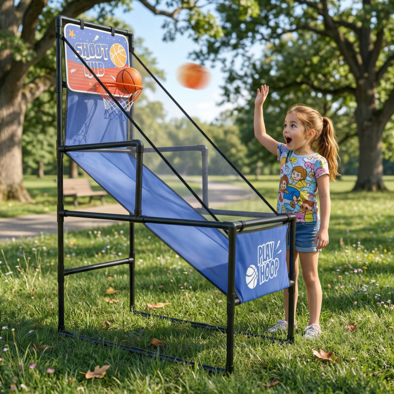 Kids Single Shot Basketball Arcade Game, Indoor Basketball Hoop with 2 Balls & Pump, Foldable Stand for Toddlers & Children - Image 4