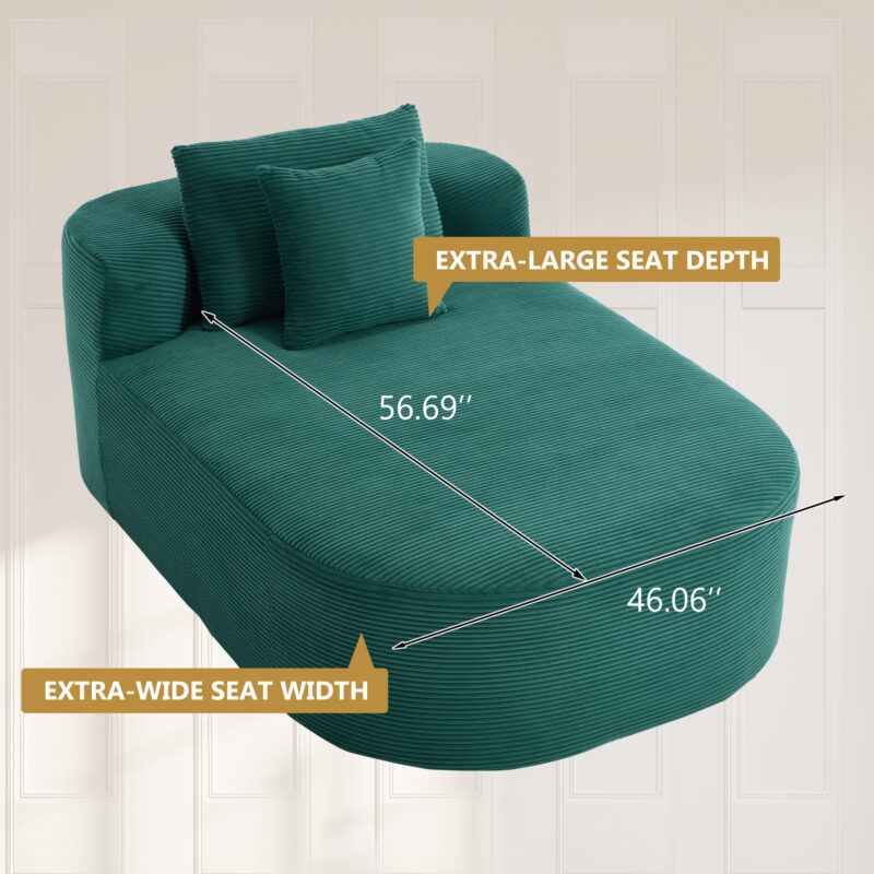 67.5''Chaise Lounge Chair 46'' Wide Seat Indoor Corduroy Oversized Sleeper Sofa for Living Room Deep Seat Lounge and Two Soft Pillows Convertible Boneless Sofa Bed, Green,No Assembly Required - Image 2