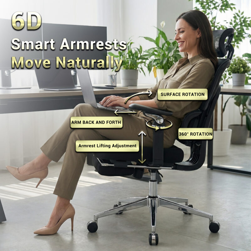 Ergonomic Home Office Desk Chair with Massage Lumbar Support,4D Headrest & 5D Armrests, Adjustable Back High and Seat Depth(Black) - Image 5