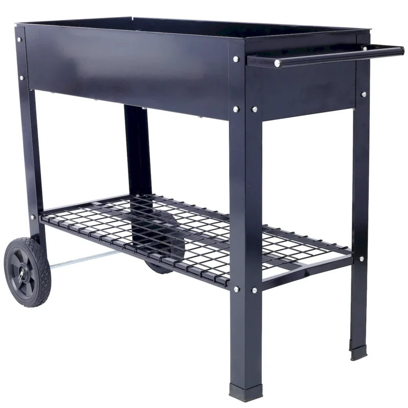 Products Elevated Mobile Raised Ergonomic Metal Planter Garden Bed for Backyard, Patio w/Wheels, Lower Shelf, black - Image 10