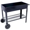 Products Elevated Mobile Raised Ergonomic Metal Planter Garden Bed for Backyard, Patio w/Wheels, Lower Shelf, black - Image 11