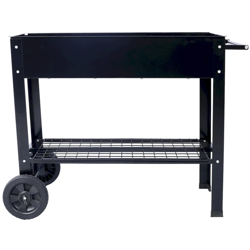 Products Elevated Mobile Raised Ergonomic Metal Planter Garden Bed for Backyard, Patio w/Wheels, Lower Shelf, black - Image 12
