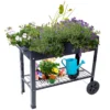 Products Elevated Mobile Raised Ergonomic Metal Planter Garden Bed for Backyard, Patio w/Wheels, Lower Shelf, black - Image 13