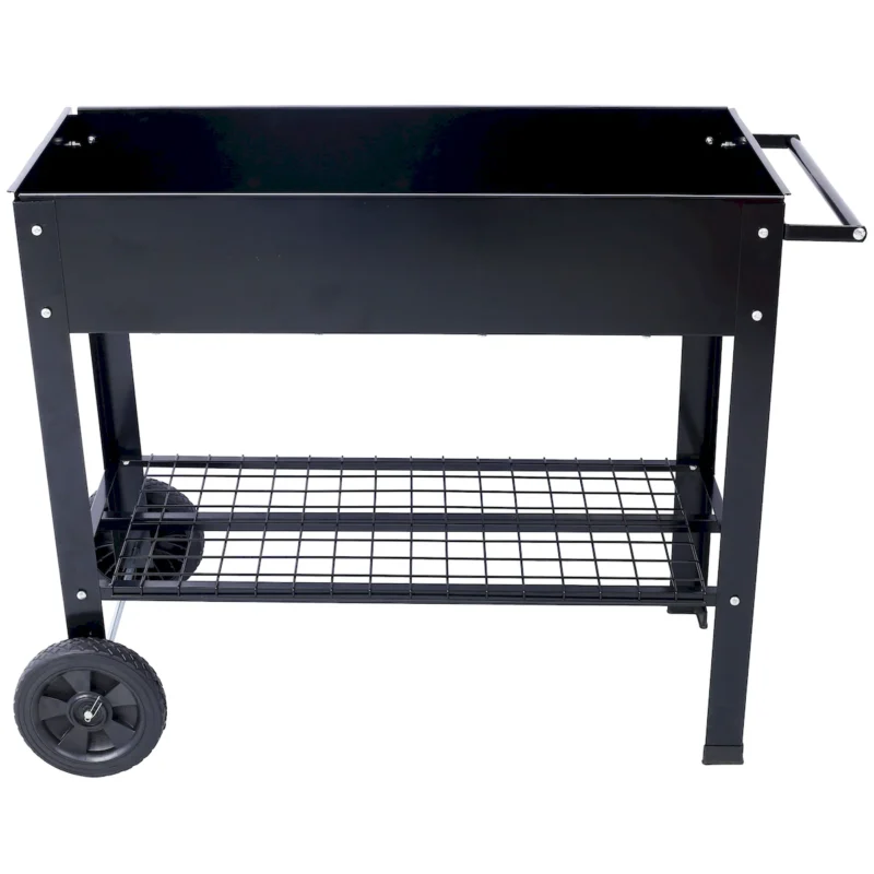 Products Elevated Mobile Raised Ergonomic Metal Planter Garden Bed for Backyard, Patio w/Wheels, Lower Shelf, black - Image 4