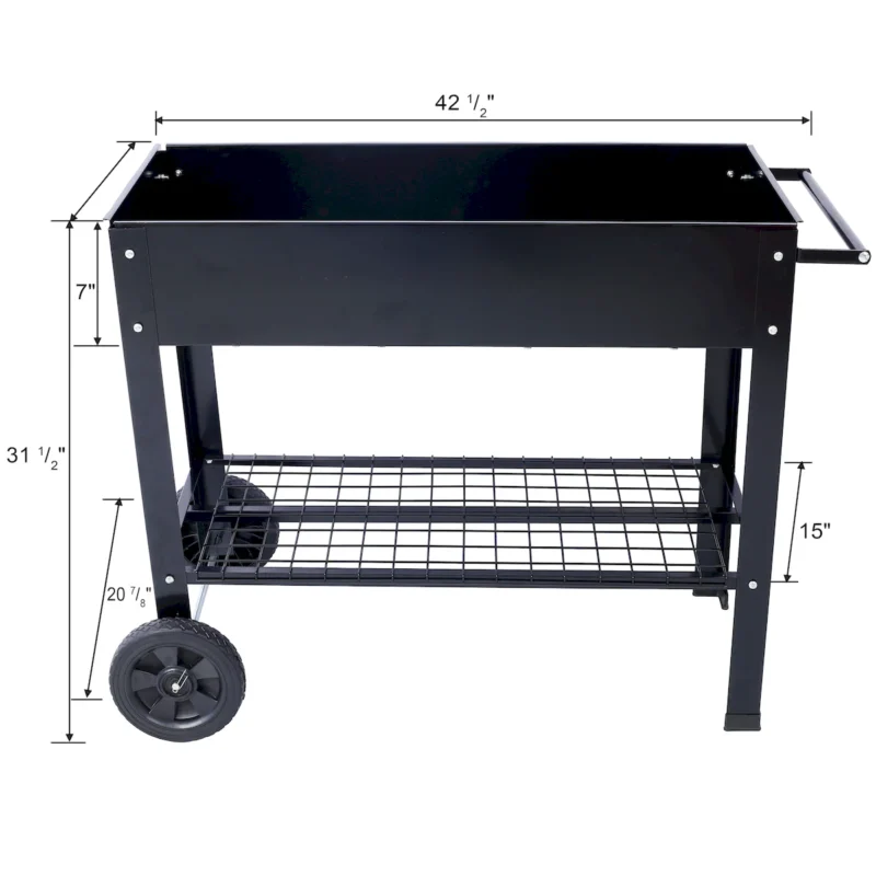 Products Elevated Mobile Raised Ergonomic Metal Planter Garden Bed for Backyard, Patio w/Wheels, Lower Shelf, black - Image 5
