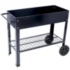 Products Elevated Mobile Raised Ergonomic Metal Planter Garden Bed for Backyard, Patio w/Wheels, Lower Shelf, black - Image 9