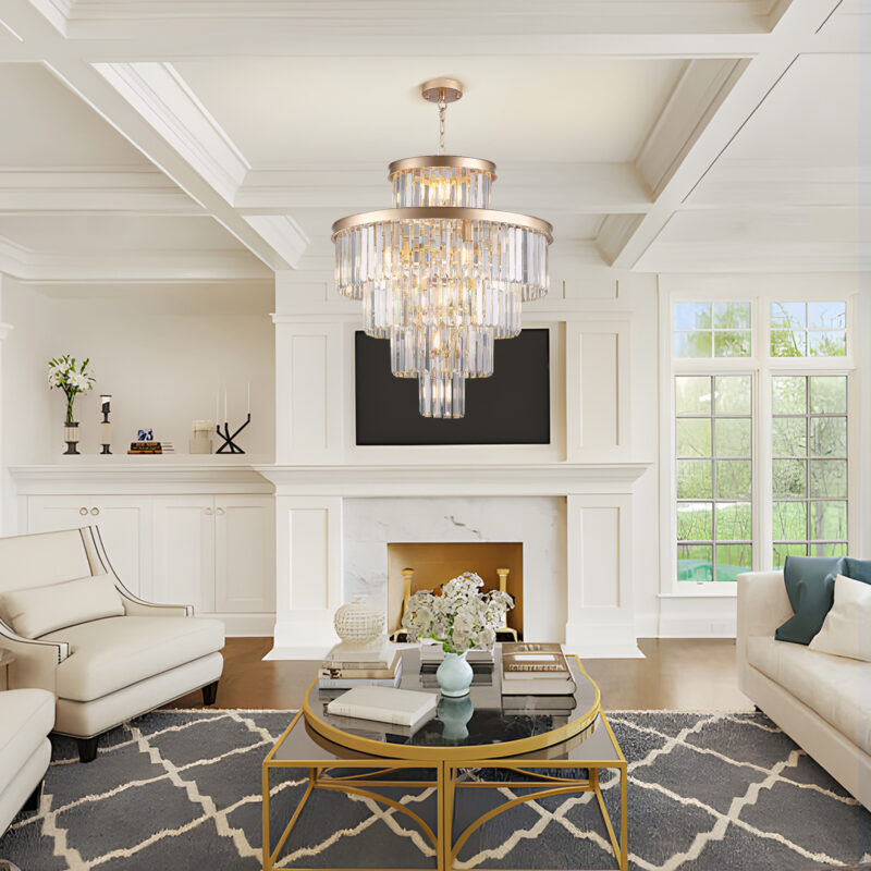 Golden Luxury Crystal Chandelier Modern Chandeliers Lights Fixture Hanging Pendant Light Fixture for Dining Room Bedroom Living Room Dia 23.6 Inch-Gold - Image 3