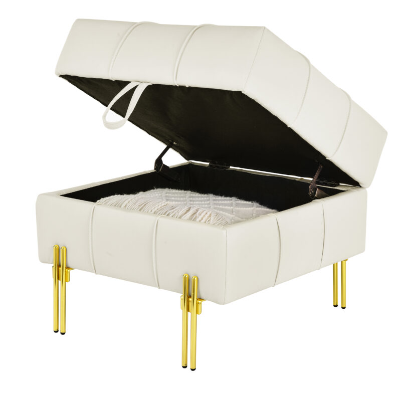 2 inches Anti-scratch Leather Storage Ottoman, Pet Friendly Entryway Bench with Golden Stainless Steel Legs - Image 11