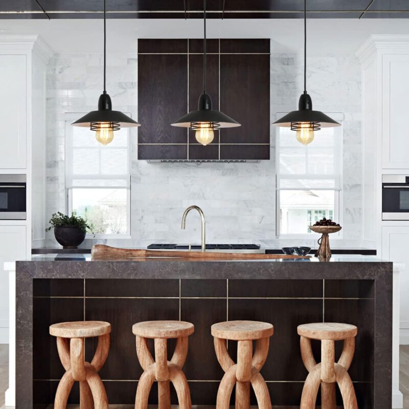 Farmhouse Vintage Pendant Light Black Fixture Pendant Lights with Spring Frame Adjustable Metal Hanging Lamp for Kitchen Island Dining Room Bedroom Living Room Barn Entryy, E26 - Image 2