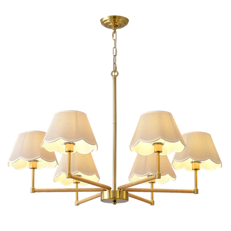 6-Light Rope + Fabric shade Chandelier,Gold Chandelier,Chandelier Romantic Golden,Adjustable Pendant Lights Living Room Dining Room Decoration Lamp Custom Hotel Project Lighting - Gold- - Image 12
