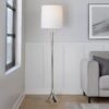 Metal Floor Lamp in Polished Nickel and Clear K9 Crystal with White Linen Shade - Set of 2 - Image 2