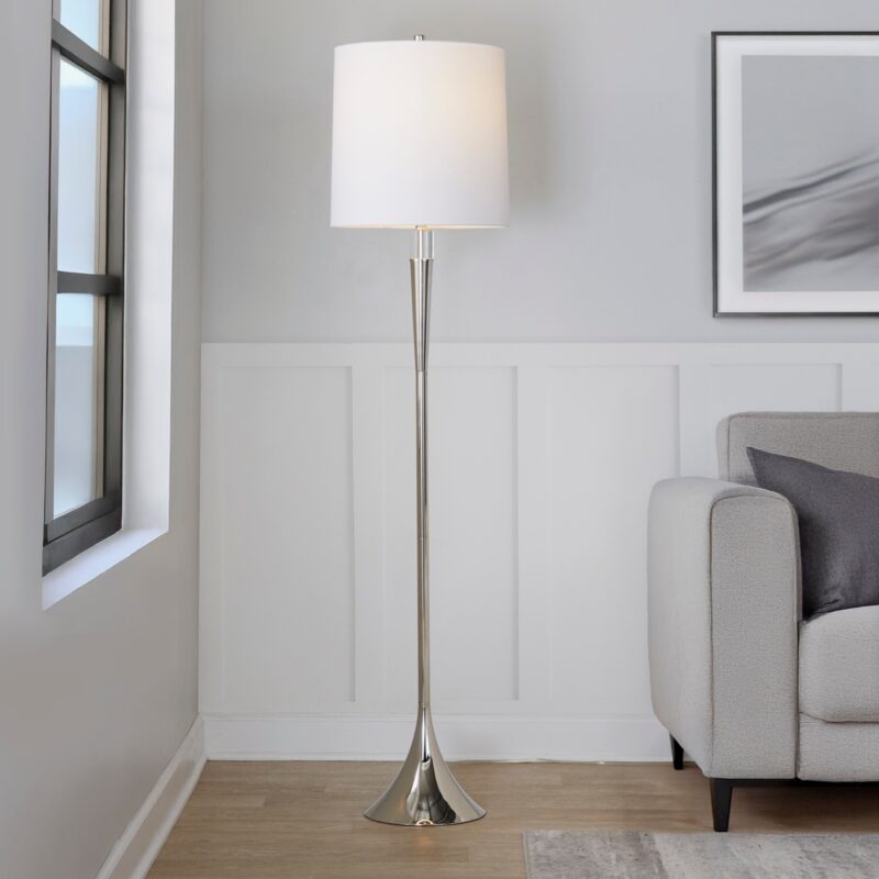 Metal Floor Lamp in Polished Nickel and Clear K9 Crystal with White Linen Shade - Set of 2 - Image 2
