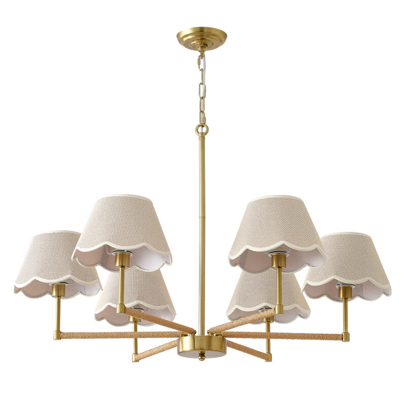 6-Light Rope + Fabric shade Chandelier,Gold Chandelier,Chandelier Romantic Golden,Adjustable Pendant Lights Living Room Dining Room Decoration Lamp Custom Hotel Project Lighting - Gold- - Image 11