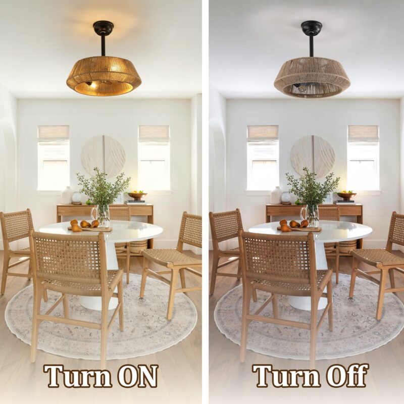 19" Bedroom Fan Light with Rope Suspension with 4 Bulbs, Dimmable, 7 Dlades, Reversible DC Motor - Image 5