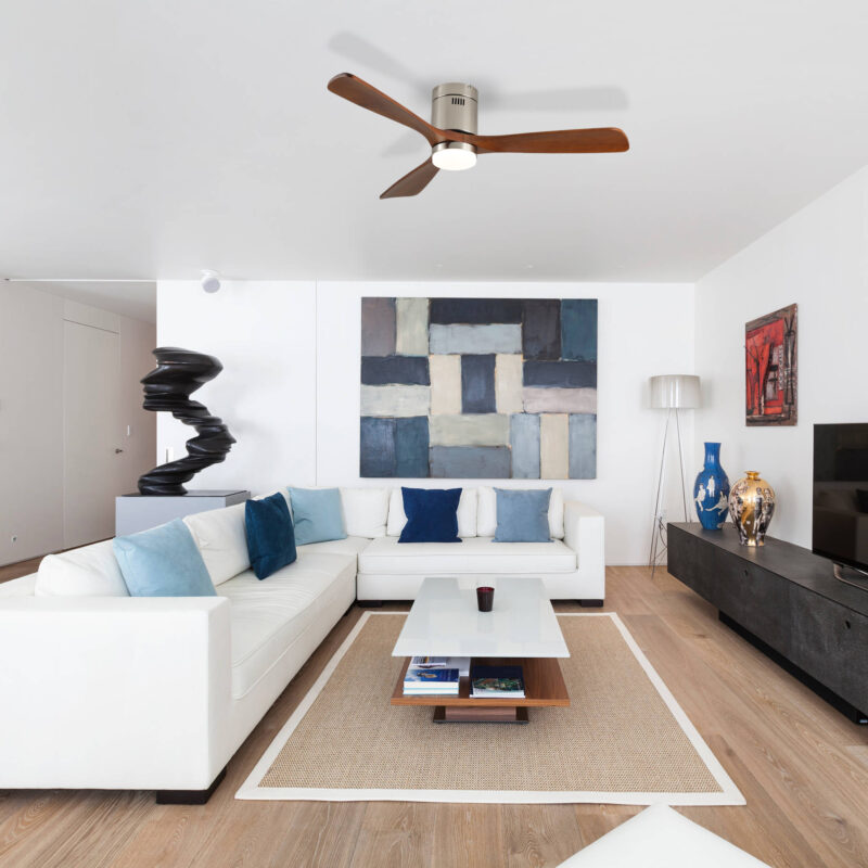 52 Inch Ceiling Fan with Light, 3 Light Walnut Solid Wood Blades,Remote Control,6-speed Reversible DC Motor for Bed Room,Dining Room,Living Room. - Image 3