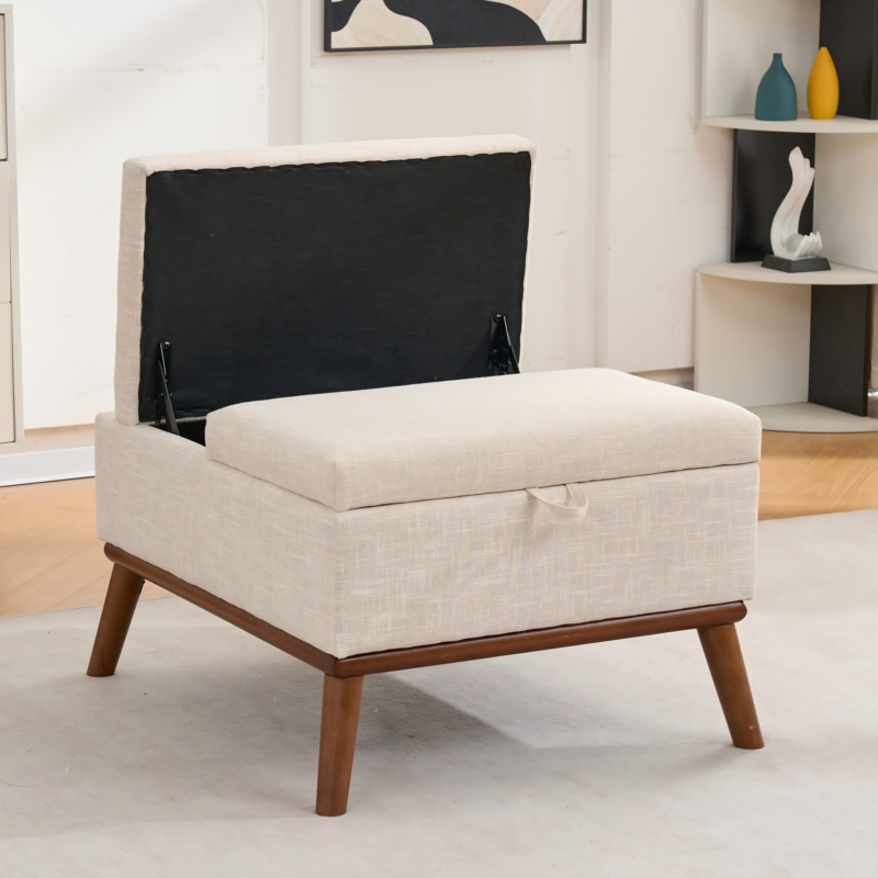 Large Ottoman with Storage, 31" Mid Century Modern Rectangle Coffee Table with Lid Lifting Function, High Wooden Legs, Oversized Storage Ottomans for Living Room, Office - Image 9