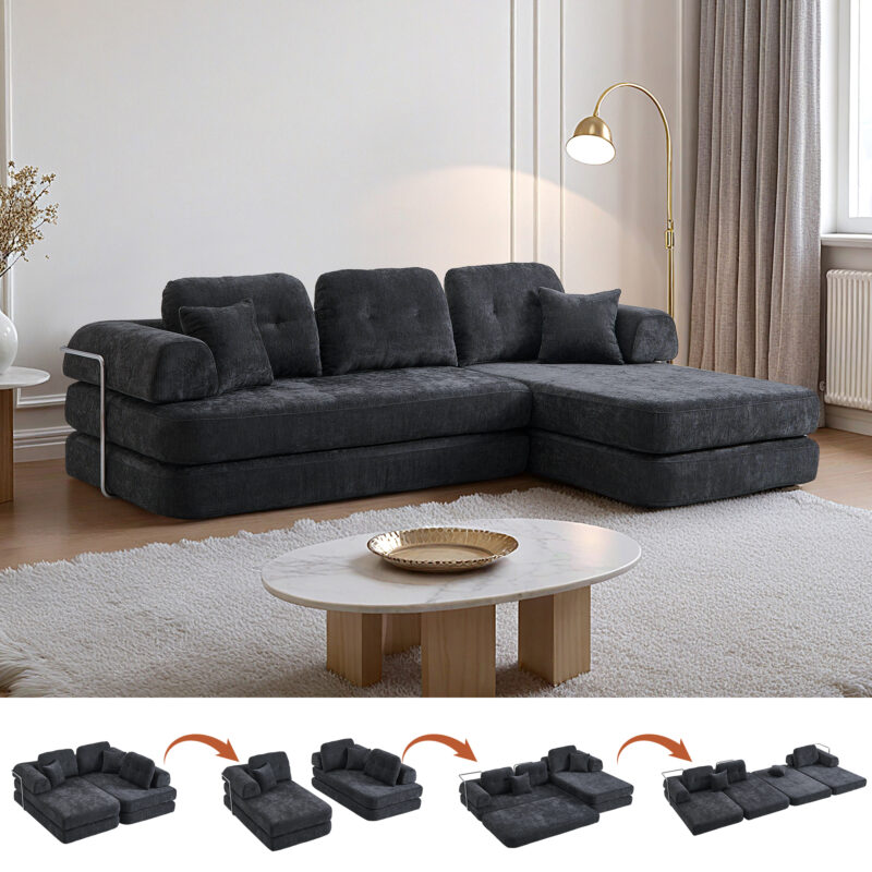 104" Boneless sofa,Sectional Compressed Couch with Chaise, Deep Seat Modular Sectional Sofa Chenille Memory Foam Sofa Boneless Couches for Living Room Bedroom, No Assembly Required - Image 11