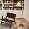 Majestic Brass Ring Base Curved Floor Lamp with Triangle White Drum Shade - Image 5