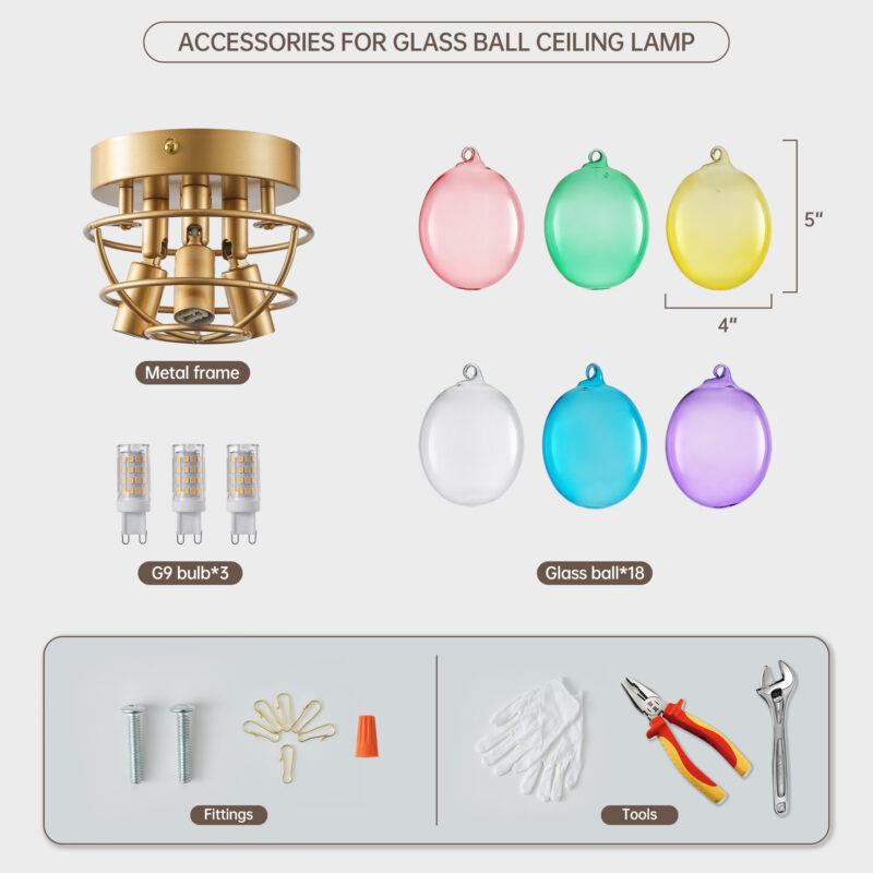 Colorful Glass Bubble Ball Swirled Glass Chandelier 15 Inch 3 Light, Small Pendant Light Fixture for Bedroom Study Restaurant - Image 15