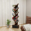 9 Tier Tree Bookshelf with Drawer Bookcase, Modern Book Storage, Free Standing Tree Bookcase, Utility Organizer Shelves for Home Office, Living Room, Bedroom, Rustic Brown - Image 4