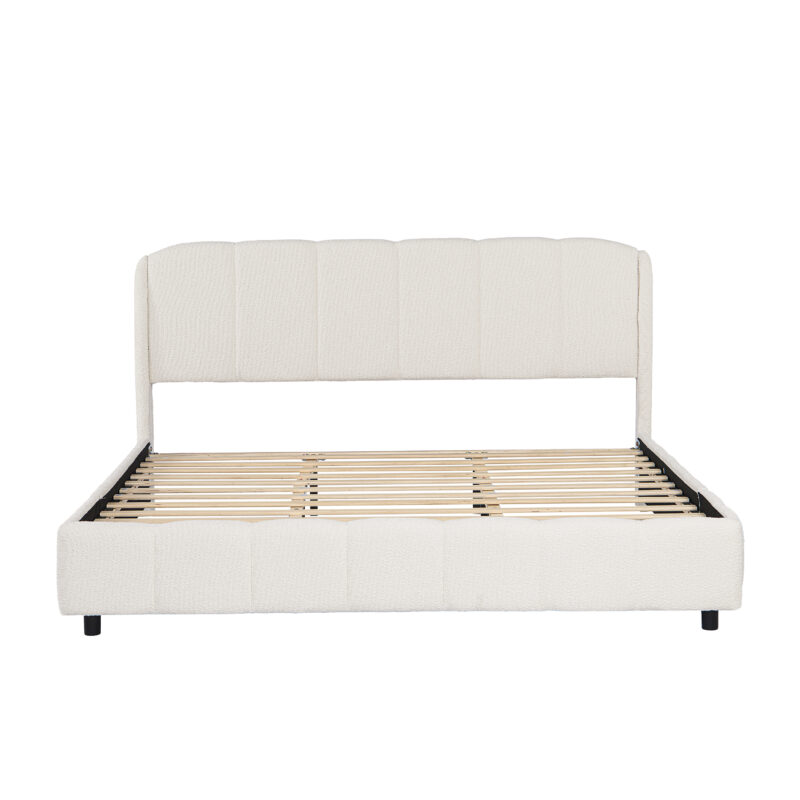 King Boucle Platform Bed with Curved Headboard in Beige - Image 8