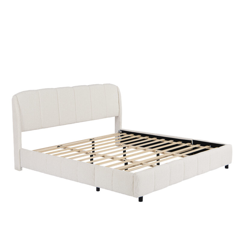 King Boucle Platform Bed with Curved Headboard in Beige - Image 7