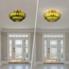 11.8 inch Kitchen Ceiling Light, 3-Light Semi Flush Mount Ceiling Lamp with Flower Glass, Vintage Close to Ceiling Light Fixtures for Bathroom Bedroom Hallway Entryway, Green - Image 5