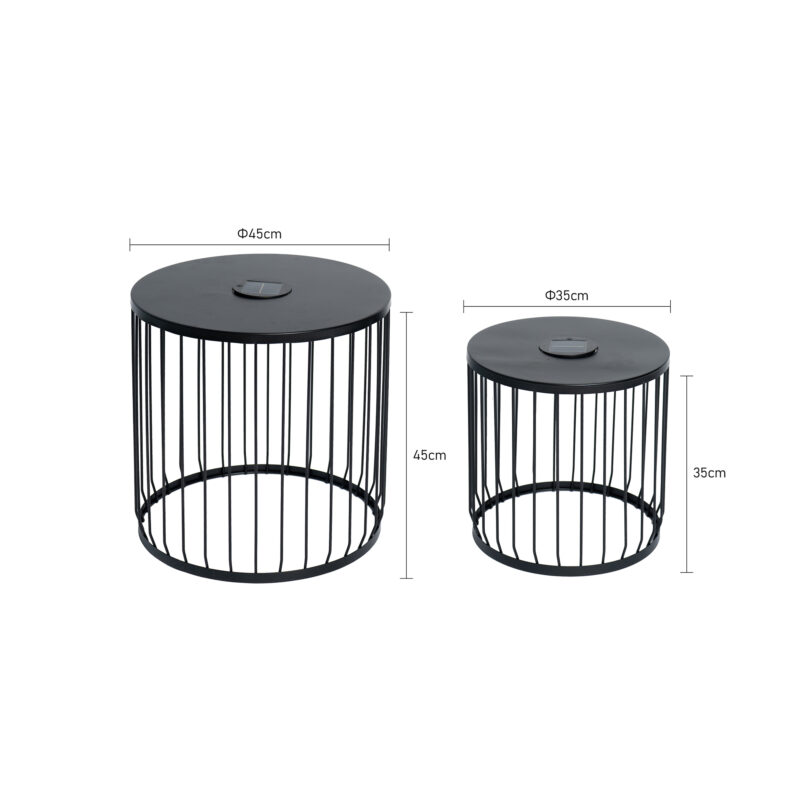 2-Pack Solar Powered Nesting Side Table Set, Modern Round End Tables with Solar LED Lights, Metal Wire Cage Accent Tables, Indoor/Outdoor Patio Nightstand for Living Room, Balcony, Garden, Matte Black - Image 5