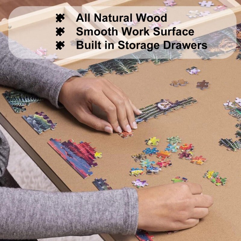 27" H Tall 1500 Piece Puzzle Table with Legs, 5 Drawers, 34" W x 26" D Large Wood Folding Jigsaw Puzzle Board for Adults, Nature - Image 9