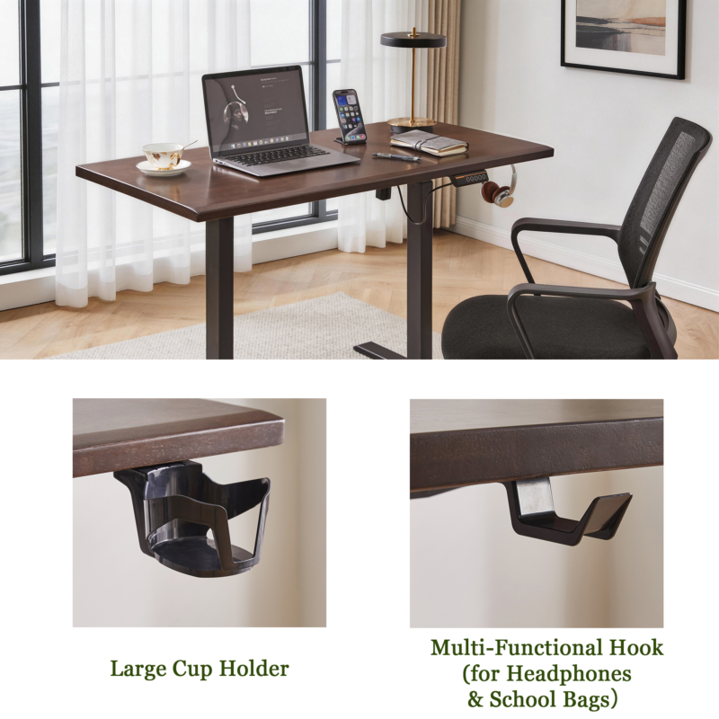 Solid Rubberwood Electric Standing Desk, Adjustable Height Sit Stand Desk with Single Motor, Ergonomic Home Office Desk with 2-Tier Legs - Image 3
